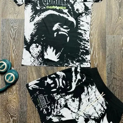 2025 New GORILLA Eagle Sports Set Men's White Graphic Rash Guard T-shirts & Shorts Quick Drying MMA Training Combat Streetwear