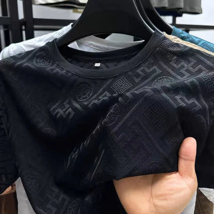 High end brand ice silk round neck short sleeve T-shirt summer fashion printed comfortable breathable top Designer Men's Wear