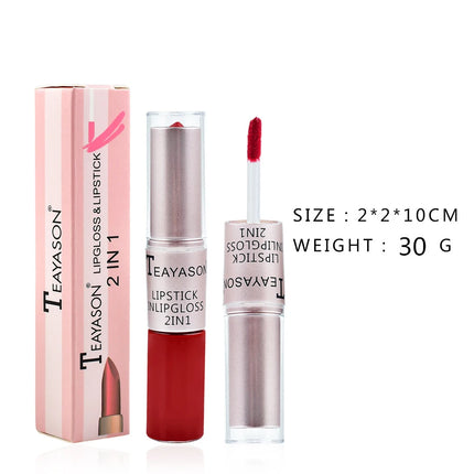 1Pc Long Lasting Velvet Matte Lipstick Double Head Lip Gloss Non-stick Cup Lip Gloss Waterproof 2 in 1 Matte Red Lipstick Makeup