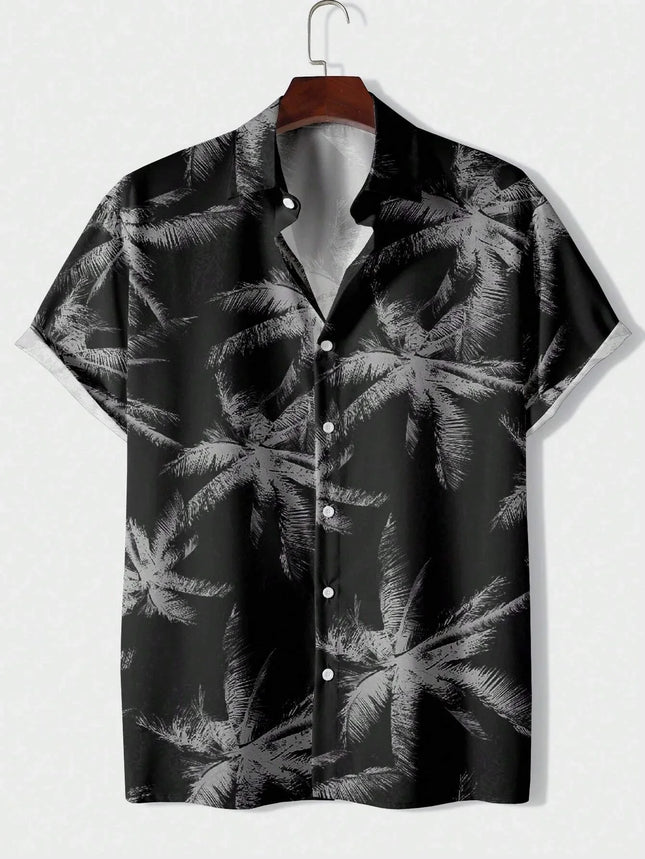 Men's Tropical Plant 3D Print Hawaiian Beach Flower Shirt Casual Slim Fashion Shirt Simple Retro Lapel Short Sleeve Shirt Top