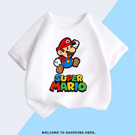 Super Mario T-shirt for Children, Short Sleeved, Pure Cotton, Fashionable Casual T-shirt for Boys and Girls, Half Sleeved