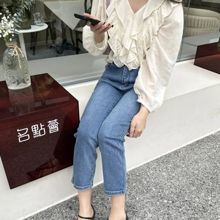 ETJ 2025  Women's Spring collection Beautiful Layered blouse Stylish sexy translucent ruffled V-neck long-sleeved shirt