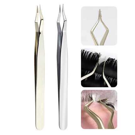 1Pc Stainless Steel Curved Tip Lash Extension Tweezers Anti Slip Straight Tweezers High Precision Nail Art Makeup Beauty Tools