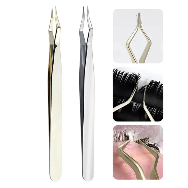 1Pc Stainless Steel Curved Tip Lash Extension Tweezers Anti Slip Straight Tweezers High Precision Nail Art Makeup Beauty Tools