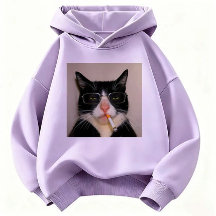 Autumn Spring Fashion Retro Vintage Smoking Cat Children's Sweatshirt Cute Harajuku Hoody for Boys Girls Casual Hoodies