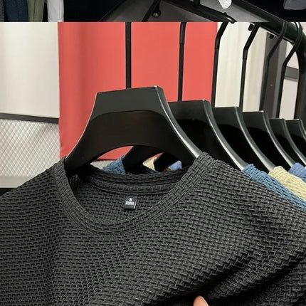 Summer Men's Round Neck Short Sleeved T-shirt M-5XL Oversize Wrinkle Resistant Breathable Top Texture Fabric Versatile Tees