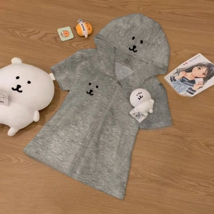 Deeptown Japanese Style Kawaii Hoodies Women Cartoon Lolita Short Sleeve Sweatshirt Cutecore Oversize Casual Zipper Cardigan