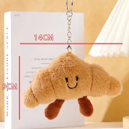 New Creative Plush Keychain Cartoon Baguette/Croissant Design for Car Keys Bag Charm Cute Girl Gift Croissant Keychain Pendant