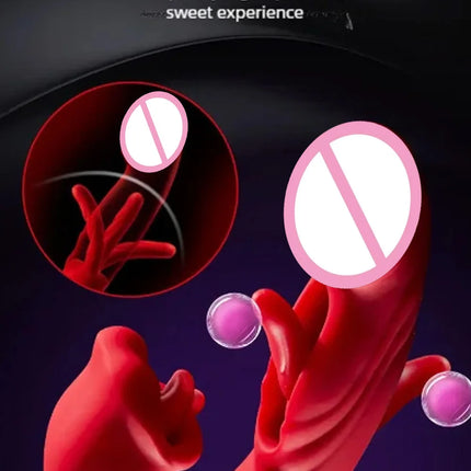 3In1 Telescopic Rotating Vibrators Dildo GSpot Clitoral Dual Stimulator Waterproof Women Tongue Licking Finger-Flapping Sex Toys