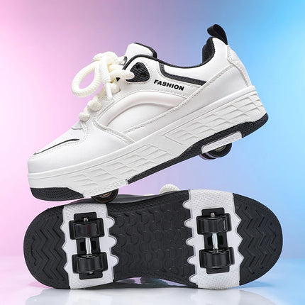 Children's Roller Skates Four-Wheel Wear-Resistant Fashion Leather Breathable Sports Entertainment Wheel Shoes for Kids