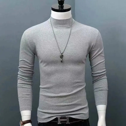 2026 Spring New Men's Turtleneck T-shirt Long Sleeve Slim Fit Solid Color High Elastic Bottoming Pullovers Basic Style Male Tops