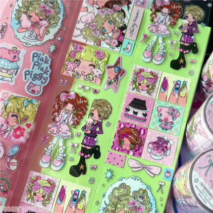 Cute Hand Drawn Anime Girl Stickers, Decorative Craft Material for Scrapbooking, Non-Roll Sticker Sheets