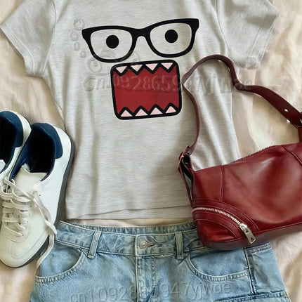 Girl Cute Casual Funny Girl Kpop Glasses Graphic Tee Pink Short Sleeve O-Neck Summer Top Women'S Fashion Streetwear Y2k T-Shirt