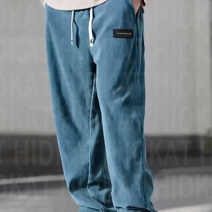 2025 Autumn Winter Men's Casual Pants Striped Corduroy Loose Fashion Cargo Straight Pants Fitness Sports Hip Hop Pants