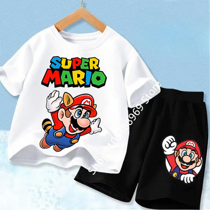 Super Marios Printed Kids Tracksuit Set Short Sleeve T Shirt & Loose Shorts 2PCS Casual Outfit For Boys And Girls Age 3-12