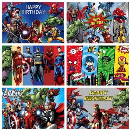 Marvel Avengers Photo Backdrops Banner Captain America Iron Man Spider-Man Boys Birthday Party Decor Custom Superhero Background