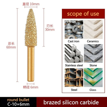 6mm Shank Brazed Diamond Grinding and Polishing Head for Cast Iron Stone Marble Tile - Deburring Metal Processing  Carve