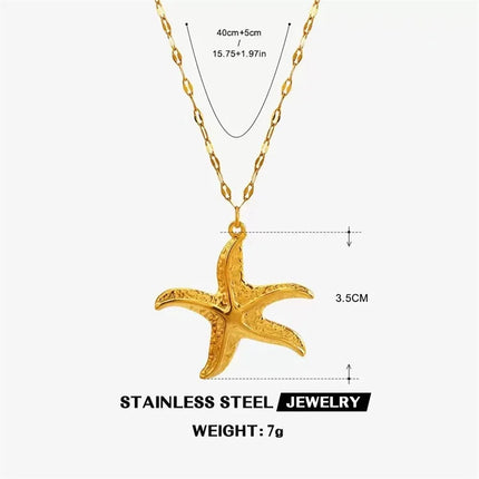 EILIECK 316L Stainless Steel Pearl Shell Starfish Sun Charm Necklace For Women Ocean Style Gold Plated Handmade Holiday Jewelry