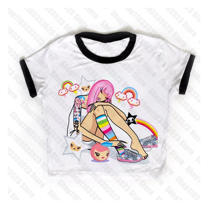 2000s E-girl Goth Women Vest Tank Top Aesthetic Streetwear Vintage Casual Short Sleeve T-Shirts Punk Y2k Style Clothes Baby Tees