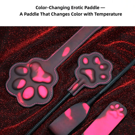 Color Changing Cat Paw Paddle 3D Embossed PU Leather BDSM Spanking Paddle Adult Toy Couples Bedroom Role Play Cosplay SM Games