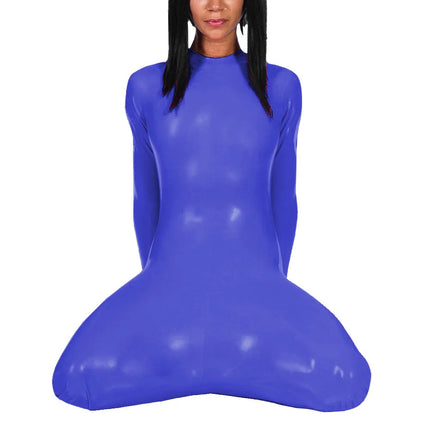 Fetish Long Sleeve Glossy PVC Bondage Bodysuit Mock Neck Wetlook Vinyl Leather Bodycon Romper for Cosplay Outfits Exotic Teddies
