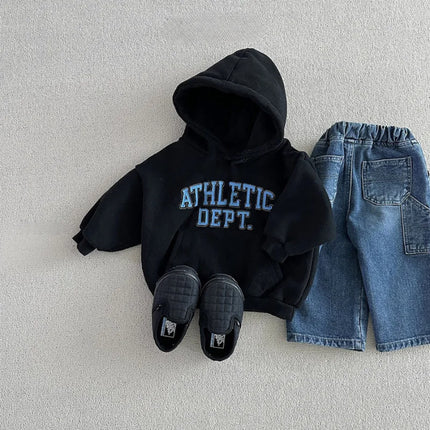 6974 Children's Sweater 2025 Autumn and Winter New Ins Letter Printing Coat for Boys and Girls Casual Hooded Velvet Sweater