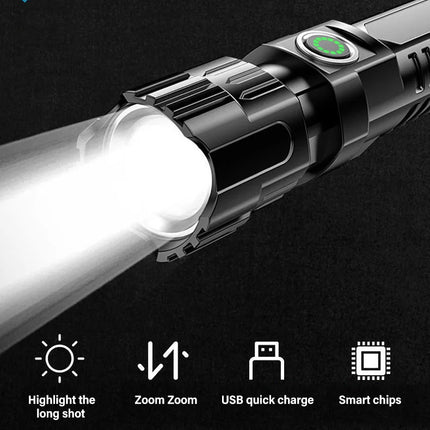 Rechargeable Zoom LED Flashlight Handheld Torch with 3 Modes Waterproof High Power Light Hand Lamp For Working Outdoor Camping