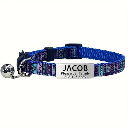 Personalized ID Tag Bohemian Cat Collar with Bell Custom Safety Breakaway Adjustable Engraved Small Kitten Necklace
