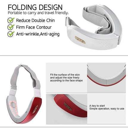 V Face Lift Massage Device Face Contour EMS Massage Double Chin Remove Red Blue Light Heat V-shaped Face Lift Beauty Instrument