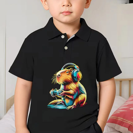 Cute Capybara Graphic Polo Shirt for Boys Funny Animal Short Sleeve Child Polo Shirt Summer Casual Loose Y2k Children's Clothing
