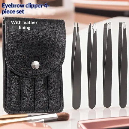 4Pcs Colorful Stainless Steel Tweezer Set For Women Men Eyebrows Eyelashes Grooming Precision Tweezers With Storage Bag