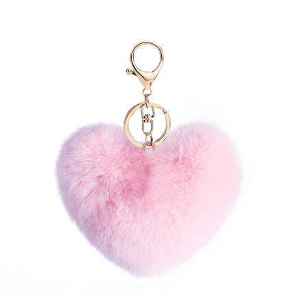 New Heart Plush Hair Ball Keychain Women Leopard Pompom Love Car Key Chain Bags Pendant Hairball Key Rings Jewelry llaveros 키링