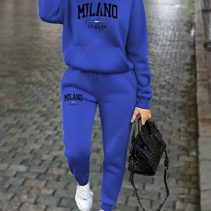 MILANO Pants Sets for Women Clothing High quality Sweatshirt Sweatpant Hoodie Suit 2 Piece Autumn Winter Outfits Woman Tracksuit