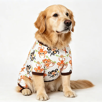 Summer Dog Vest Cute Cartoon Monkey Print Dog Pajamas Pet Clothes Legged Pajamas Soft Cotton Pet Jumpsuit for Small Medium Dog