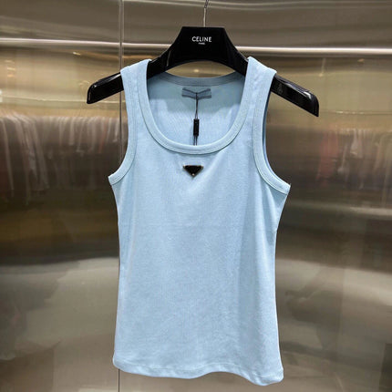 2025 Summer New Women's Simple and Versatile Slim Fit Sleeveless Vest Solid Color Sports Top