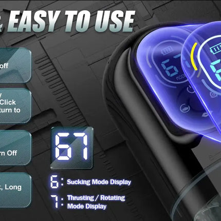 New LCD Automatic Male Mastubator Penis Pump With 7 Vibrating Rotating Thrusting & Licking Modes Pocket Pussy Sex Toys for Men