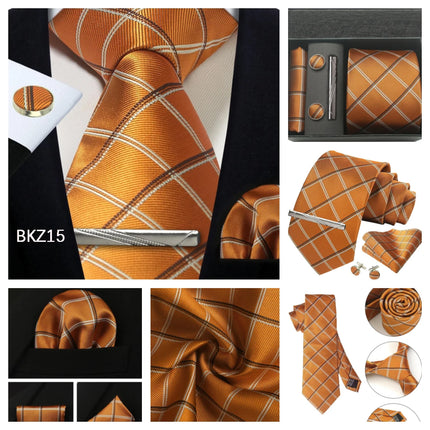Classic 100% Silk Men's Ties In Gift box 8cm Plaid Dot Striped Business Necktie Handkerchief Cufflinks Wedding Party Tie Set