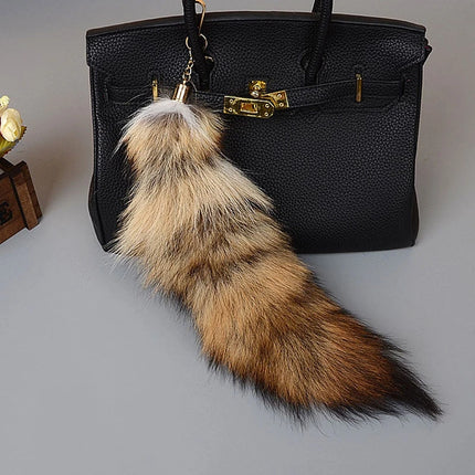 40cm Large Fox Tail Keychain Soft Fluffy Fur Pom Pom Key Chain for Women Handbag Pendant Fashion Plush Animal Tail Keyring