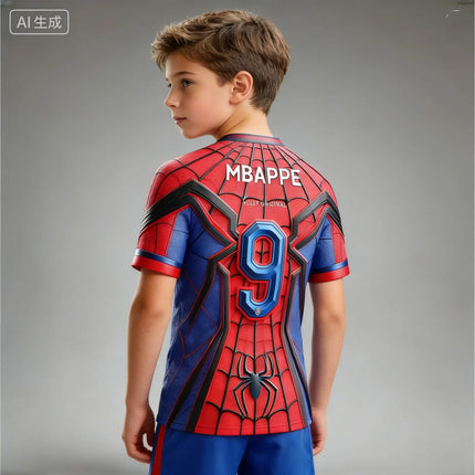 Summer Children's Cartoon Marvel Spider-Man 3D T-shirt Suitable for Boys and Girls, Breathable, Quick-drying Sports Football Team Uniforms