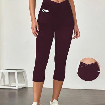 Women's Super Soft Crossover High Waisted Capri Pants With Pockets Tummy Control No See Through Workout Yoga Running Leggings