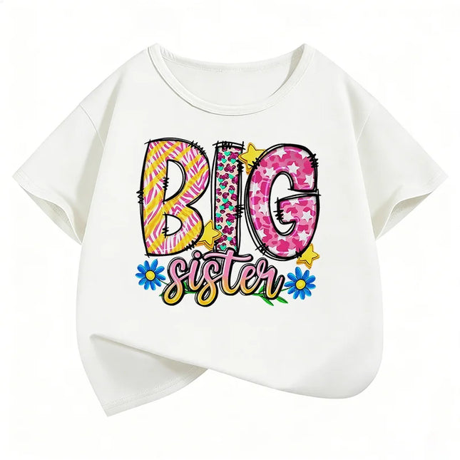 Y2k Colorful Big Sister Letter Printed T Shirts Manga Kids Children's T-shirt Shirt Sleeve Girls Summer Spring Casual Top Tee