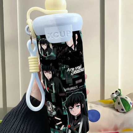 Demon Slayer Stainless Steel Insulated Cup Cute Fashion Cartoon Floating Ball Straw Thermos Portable Coffee Cup Gift for Friends