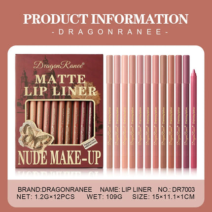 12Pcs/Set Lip Liner Set Waterproof and Sweat-Proof, Delicate Texture, Non-Smudged, Outline Lip Shape, Essential Lip Liner for Novices, Holiday Party, Valentine's Day Gift, Lip Liner Set