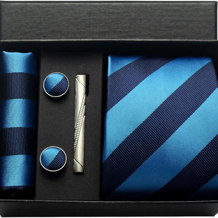 Classic 100% Silk Men's Ties In Gift box 8cm Plaid Dot Striped Business Necktie Handkerchief Cufflinks Wedding Party Tie Set
