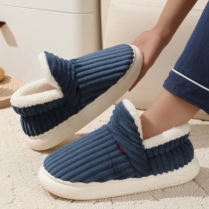 Bebealy New Winter Men Slippers Warm Cotton Shoes Men Indoor Fluffy Fuzzy Men Boots Outdoor Nonslip House Ankle Boots Shoes Men