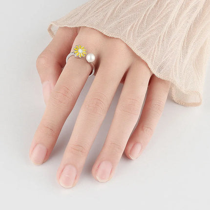 VENTFILLE 925 Sterling Silver Sunflower Diamond Zircon Rotatable Ring For Women Gift Relieve Stress Ring Jewelry Wholesale
