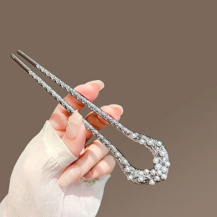 Metal Flower Hair Stick For Women Girls U-shaped Hairpin Fashion Hair Clip Pins New Blue Crystal Hair Bun Hair Accessories