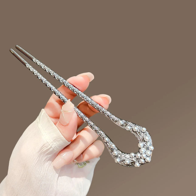 Metal Flower Hair Stick For Women Girls U-shaped Hairpin Fashion Hair Clip Pins New Blue Crystal Hair Bun Hair Accessories