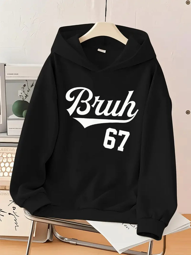 Trend Dazzle Color Boy White Number 67 Print Black Hoodie Hoodie Personality Graffiti Loose Casual Hooded Top