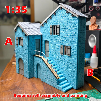 Assembly Architectural Miniature Building Architecture Stone Dwelling Old-World Stone Cottage House Diorama Scale Model Kit 1/35